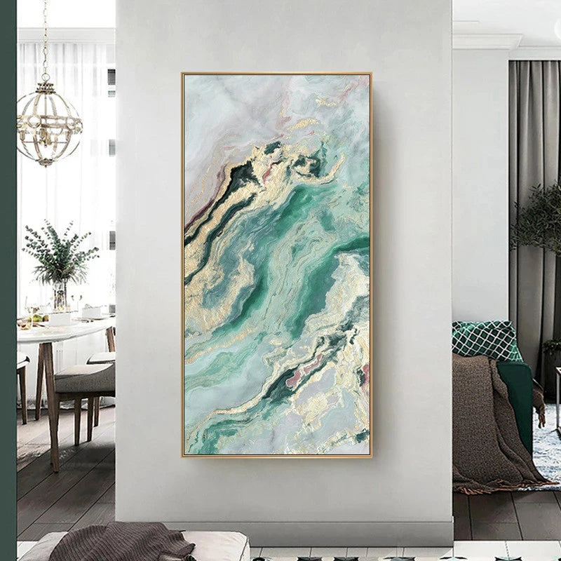 Nordic Aqua Blau Grün Goldene Flüssige Marmor Druck Wandkunst Feine Kunst Leinwand Drucken Bilder Für Luxus Wohnzimmer Foyer Hotel Zimmer Dekor | Karnz