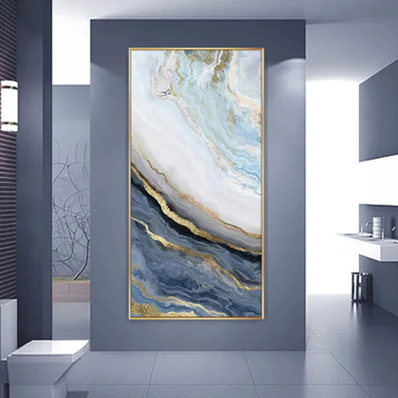 Nordic Aqua Blau Grün Goldene Flüssige Marmor Druck Wandkunst Feine Kunst Leinwand Drucken Bilder Für Luxus Wohnzimmer Foyer Hotel Zimmer Dekor | Karnz