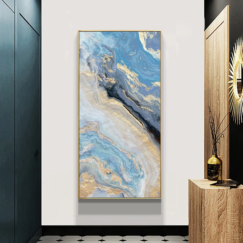 Nordic Aqua Blau Grün Goldene Flüssige Marmor Druck Wandkunst Feine Kunst Leinwand Drucken Bilder Für Luxus Wohnzimmer Foyer Hotel Zimmer Dekor | Karnz