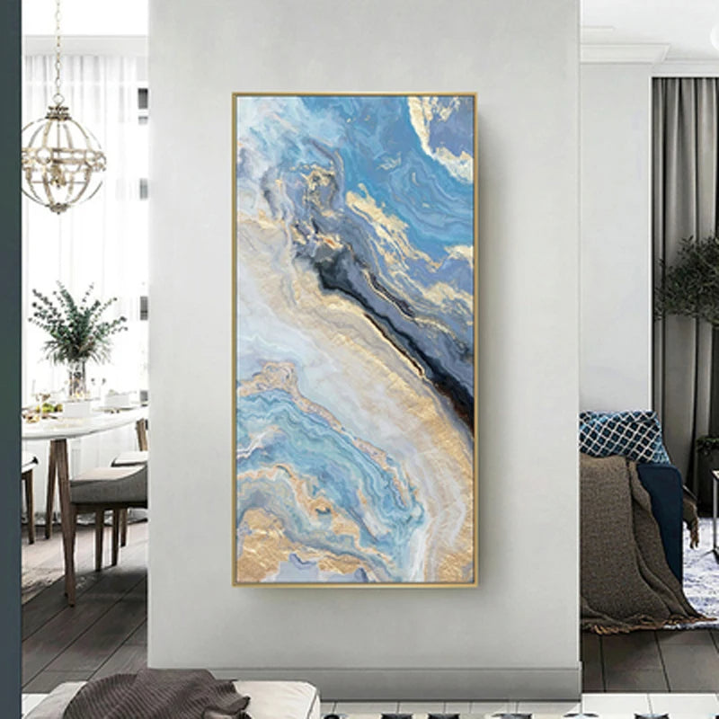 Nordic Aqua Blau Grün Goldene Flüssige Marmor Druck Wandkunst Feine Kunst Leinwand Drucken Bilder Für Luxus Wohnzimmer Foyer Hotel Zimmer Dekor | Karnz