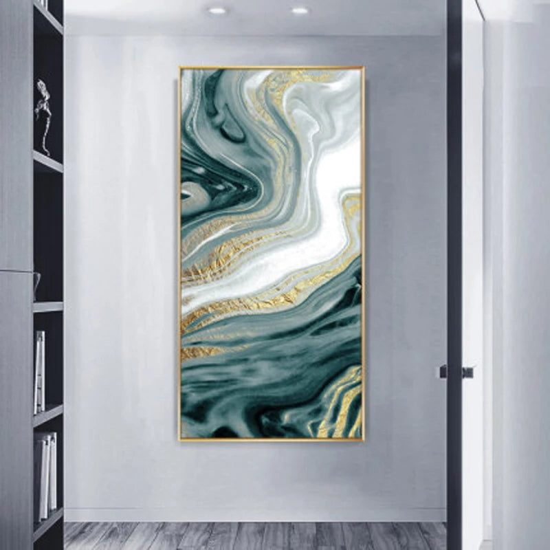 Nordic Aqua Blau Grün Goldene Flüssige Marmor Druck Wandkunst Feine Kunst Leinwand Drucken Bilder Für Luxus Wohnzimmer Foyer Hotel Zimmer Dekor | Karnz