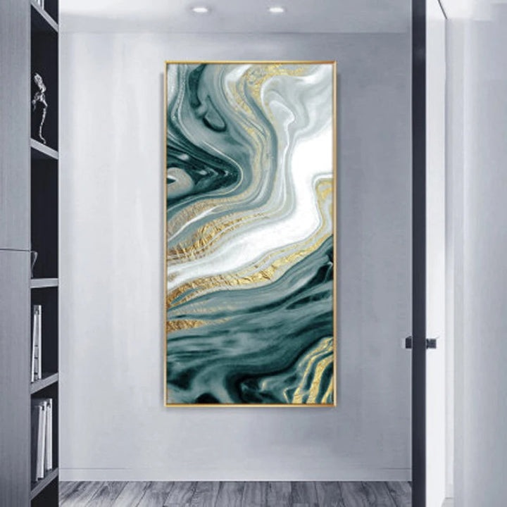 Nordic Aqua Blau Grün Goldene Flüssige Marmor Druck Wandkunst Feine Kunst Leinwand Drucken Bilder Für Luxus Wohnzimmer Foyer Hotel Zimmer Dekor | Karnz