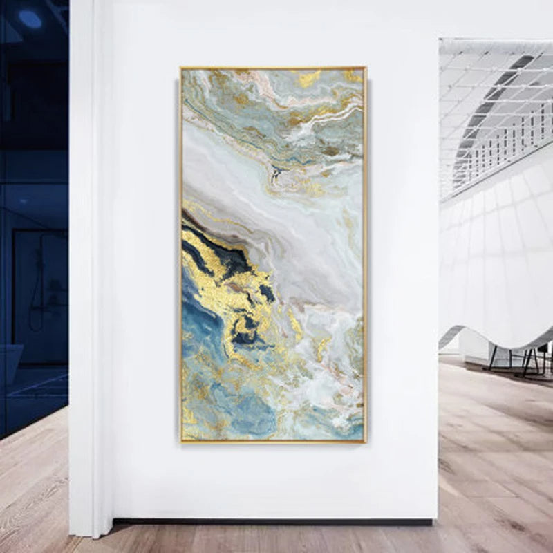 Nordic Aqua Blau Grün Goldene Flüssige Marmor Druck Wandkunst Feine Kunst Leinwand Drucken Bilder Für Luxus Wohnzimmer Foyer Hotel Zimmer Dekor | Karnz