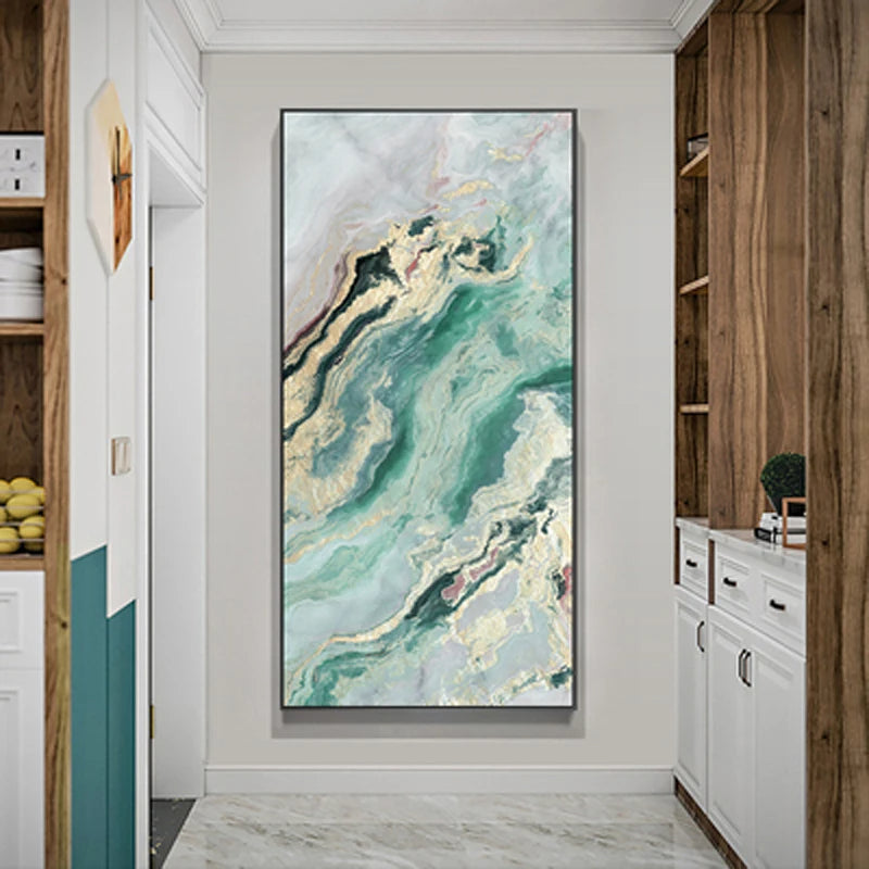 Nordic Aqua Blau Grün Goldene Flüssige Marmor Druck Wandkunst Feine Kunst Leinwand Drucken Bilder Für Luxus Wohnzimmer Foyer Hotel Zimmer Dekor | Karnz