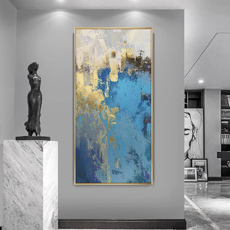Nordic Aqua Blau Grün Goldene Flüssige Marmor Druck Wandkunst Feine Kunst Leinwand Drucken Bilder Für Luxus Wohnzimmer Foyer Hotel Zimmer Dekor | Karnz