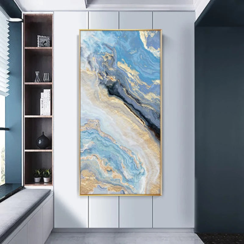 Nordic Aqua Blau Grün Goldene Flüssige Marmor Druck Wandkunst Feine Kunst Leinwand Drucken Bilder Für Luxus Wohnzimmer Foyer Hotel Zimmer Dekor | Karnz
