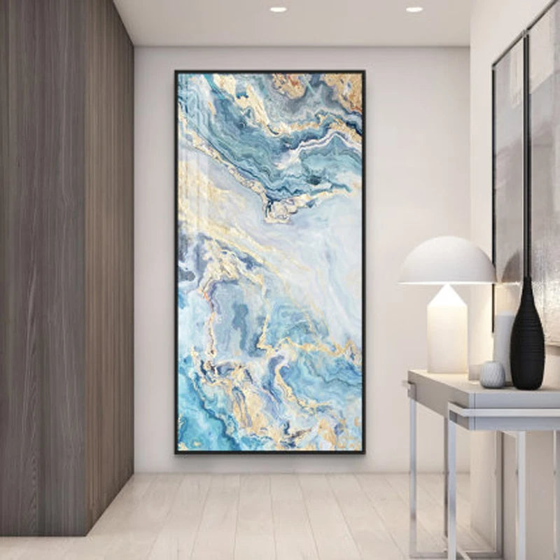 Nordic Aqua Blau Grün Goldene Flüssige Marmor Druck Wandkunst Feine Kunst Leinwand Drucken Bilder Für Luxus Wohnzimmer Foyer Hotel Zimmer Dekor | Karnz