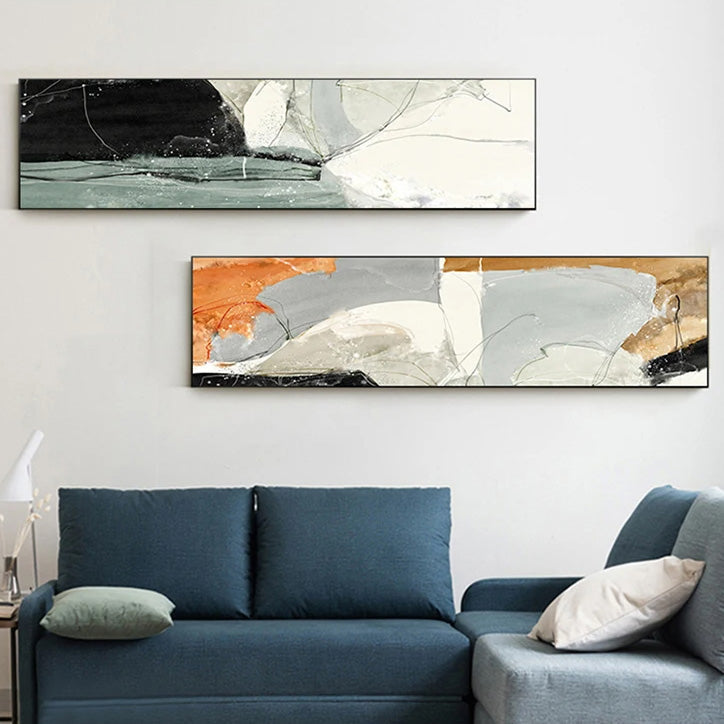 Nordic Geomorphe Abstrakte Breitformat-Wandkunst Fine Art Leinwanddrucke Moderne Bilder Für Über Dem Bett Zeitgenössische Wohnzimmerkunst Für Über Dem Sofa