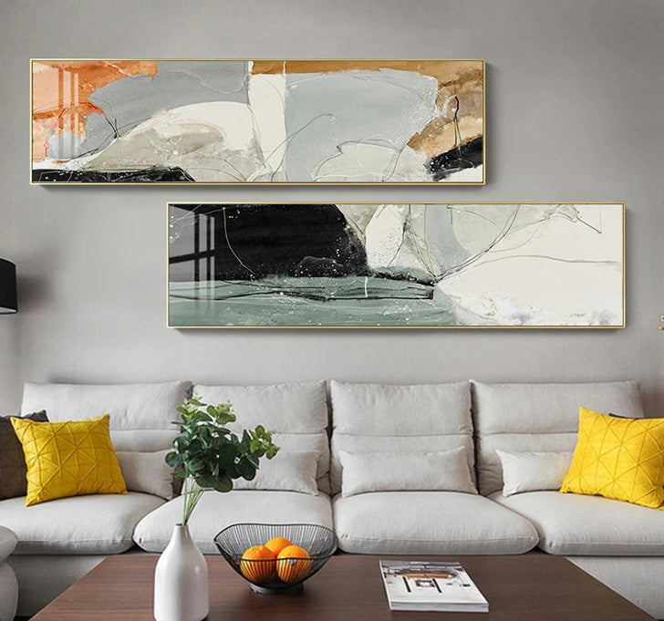 Nordic Geomorphe Abstrakte Breitformat-Wandkunst Fine Art Leinwanddrucke Moderne Bilder Für Über Dem Bett Zeitgenössische Wohnzimmerkunst Für Über Dem Sofa
