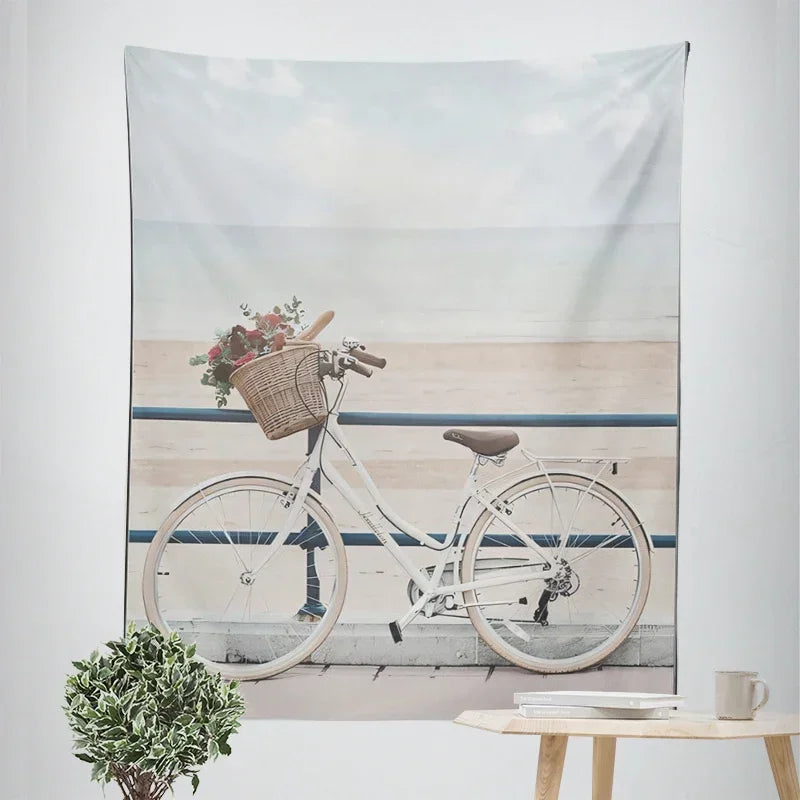 Nordic Hängender Wandteppich Dekoration 100% Polyester Bedruckte Meereslandschaften Sonne Meer & Sandstrand Blauer Himmel Wandteppiche Bilder von Ruhe für das Wohnzimmer