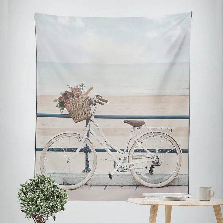 Nordic Hängender Wandteppich Dekoration 100% Polyester Bedruckte Meereslandschaften Sonne Meer & Sandstrand Blauer Himmel Wandteppiche Bilder von Ruhe für das Wohnzimmer