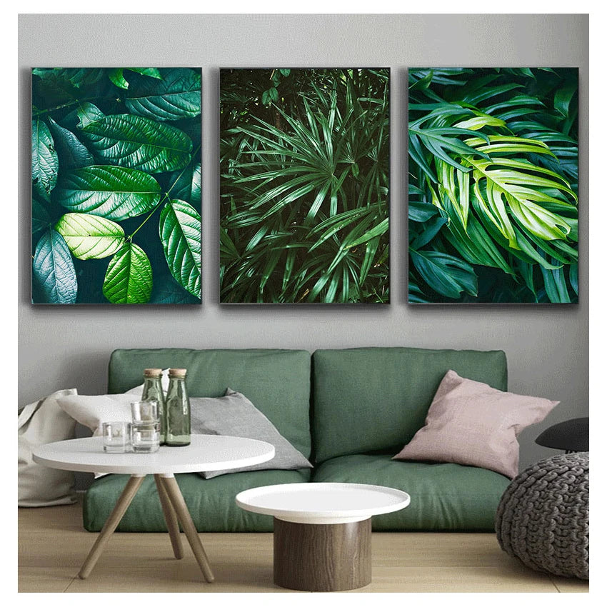 Nordic Tropical Green Leaf Nature Posters Wandkunst Feine Kunst Leinwanddrucke Ambient Bilder von Ruhe für Wohnzimmer Esszimmer Home Office Dekor