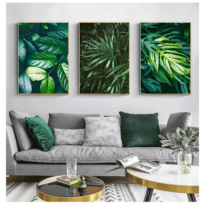 Nordic Tropical Green Leaf Nature Posters Wandkunst Feine Kunst Leinwanddrucke Ambient Bilder von Ruhe für Wohnzimmer Esszimmer Home Office Dekor