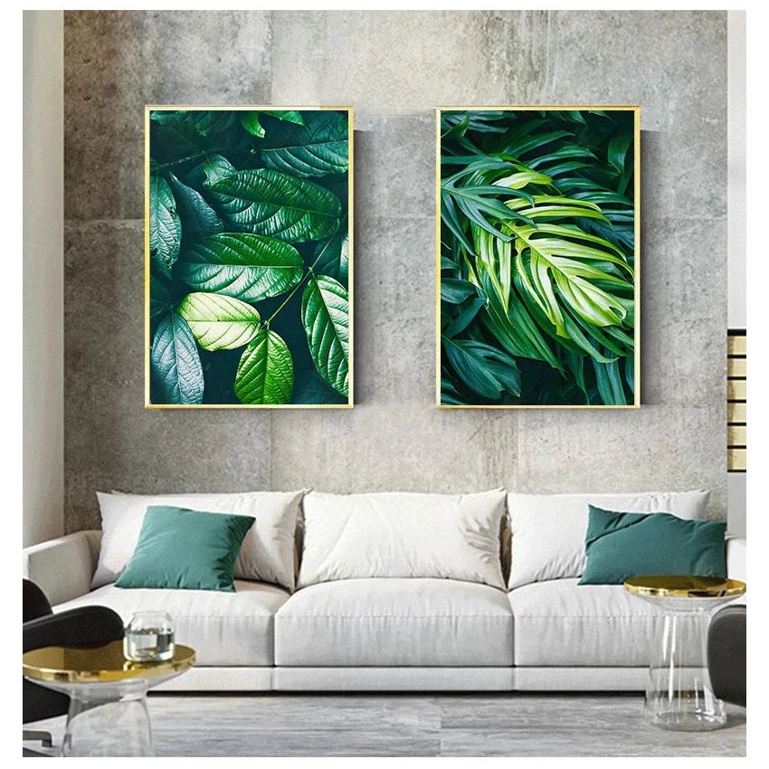 Nordic Tropical Green Leaf Nature Posters Wandkunst Feine Kunst Leinwanddrucke Ambient Bilder von Ruhe für Wohnzimmer Esszimmer Home Office Dekor