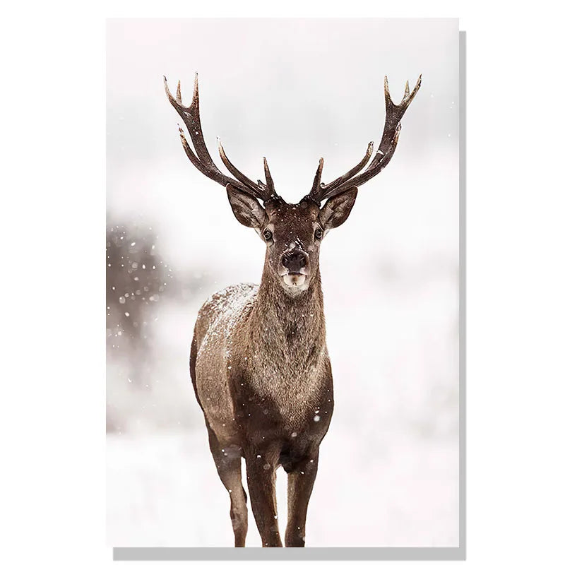 Nordic Winter Forest Deer Landschaft Wandkunst Fine Art Leinwanddrucke Galerie Wandbilder für Wohnzimmer Esszimmer Kunst für skandinavische Wohnkultur | Karnz