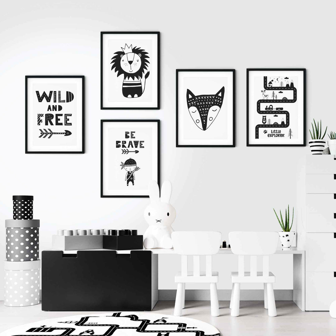 Sei mutig! Schwarz-Weiß-Poster fürs skandinavische Kinderzimmer.