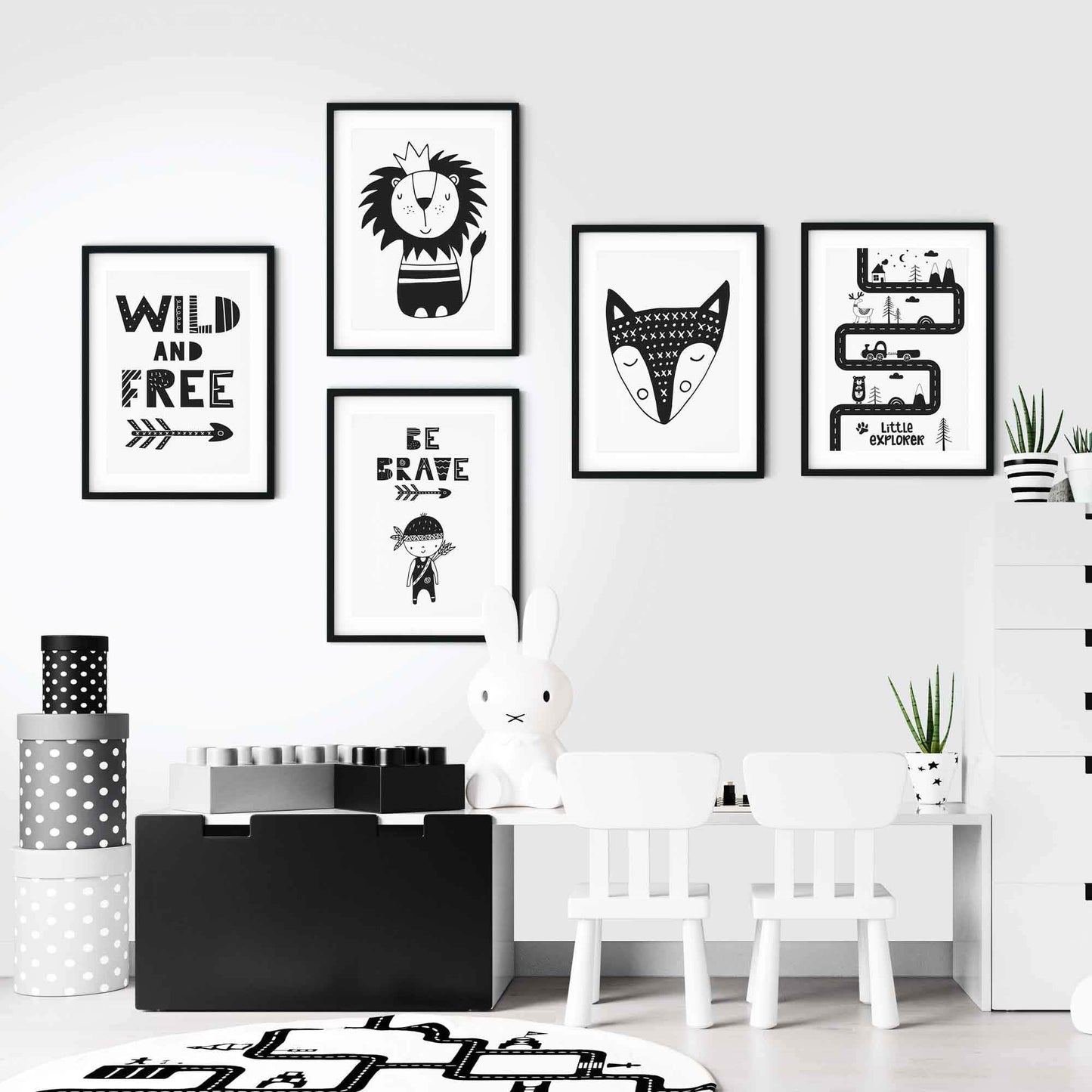Sei mutig! Schwarz-Weiß-Poster fürs skandinavische Kinderzimmer.