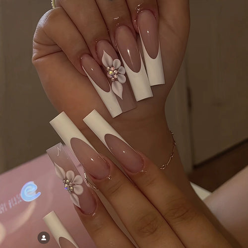 Elegantes florales Design Press-On Nagelset Karnz