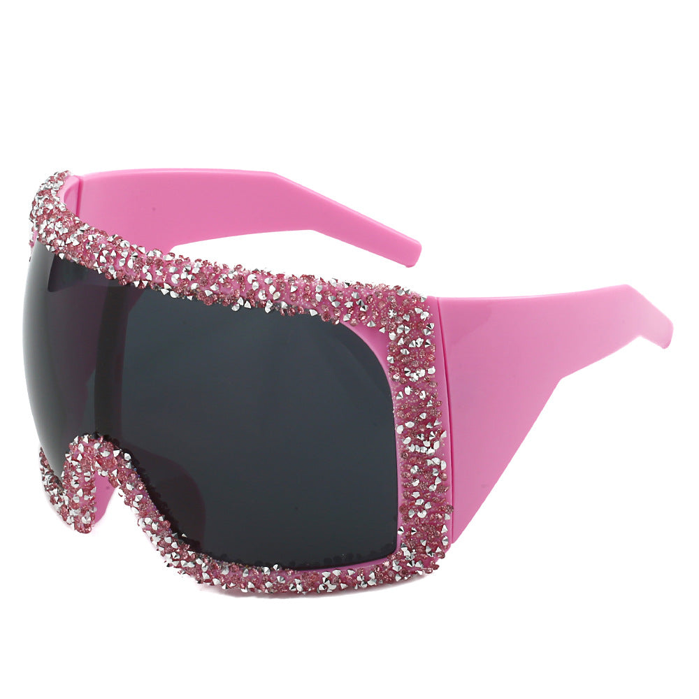Damen Sportliche Oversized-Sonnenbrille mit Strassverzierungen Karnz