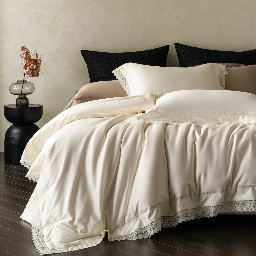 Spitzenbesetzte Luxus-Baumwoll-Satin Bettbezug Set