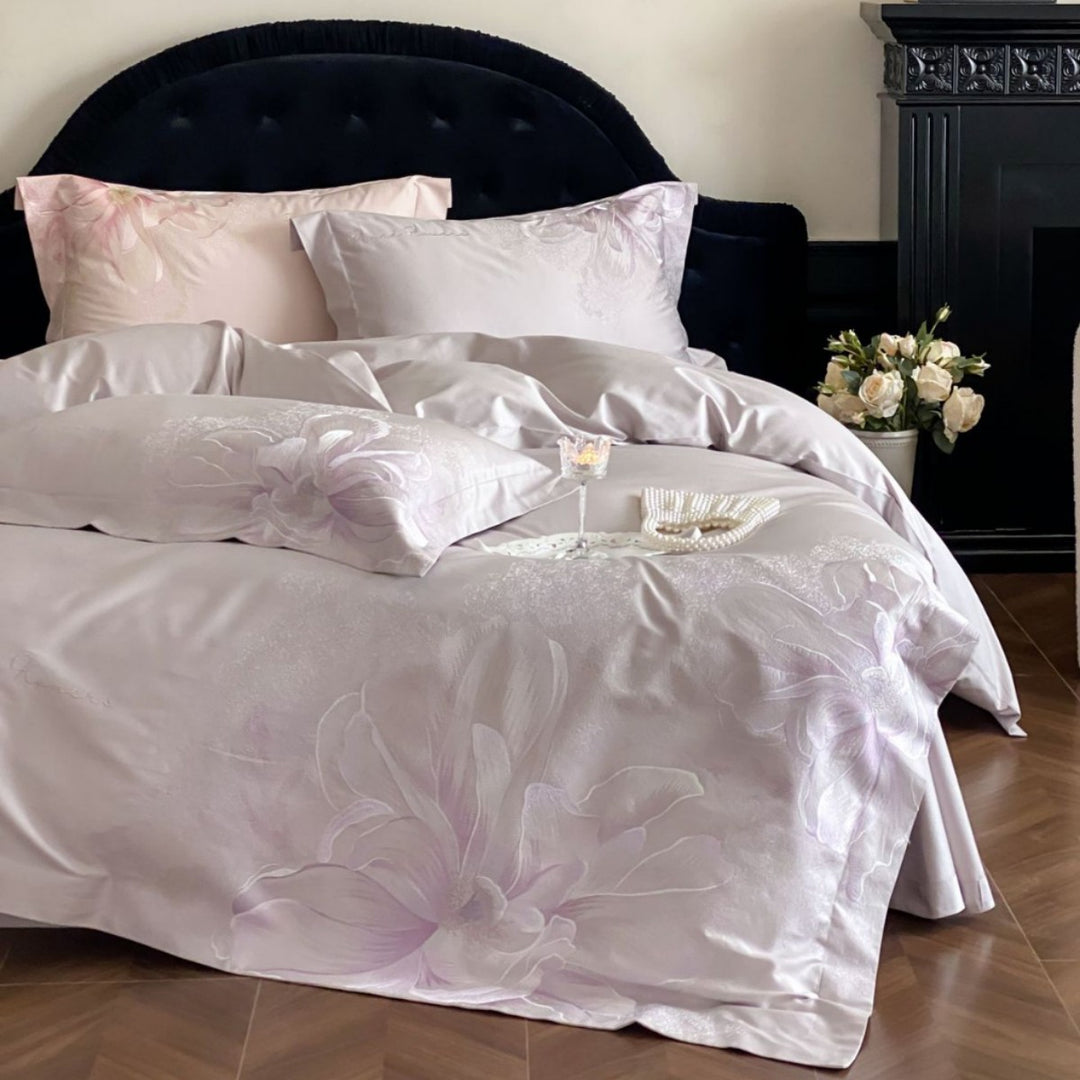Florales Jacquard Satin-Feel Bettbezug und Kissenbezug Set