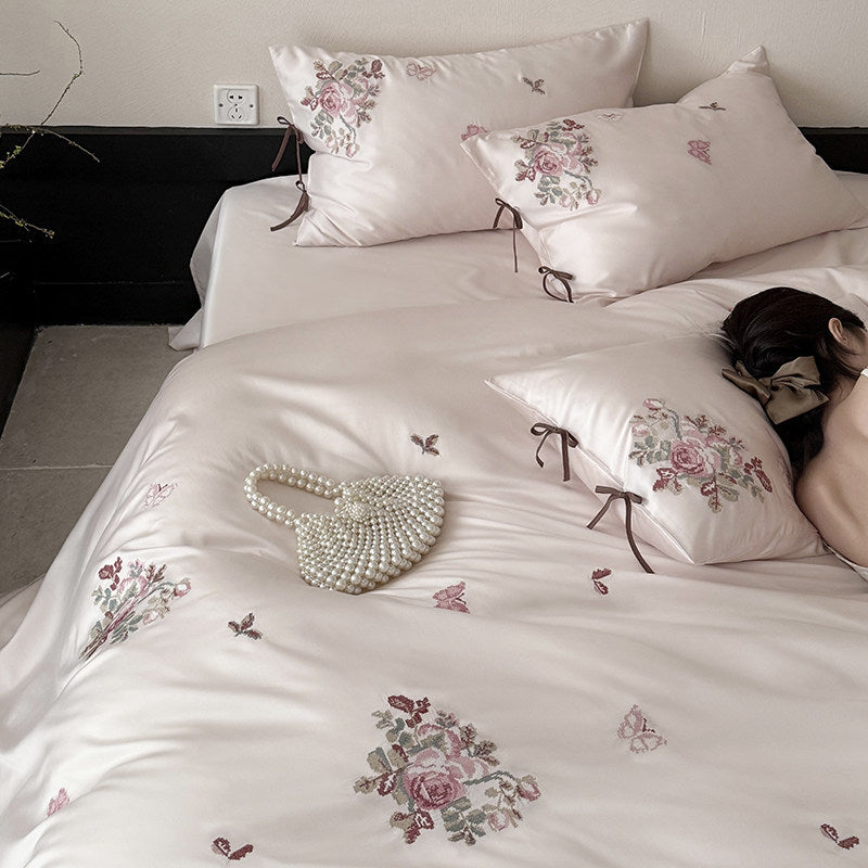 Luxus Bestickte Baumwollsatin Bettbezug Set