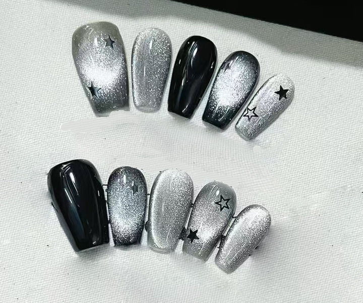 Glitzerndes Sternmuster Press-On Nagelkunstset Karnz
