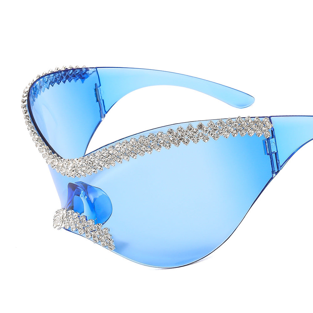 Damen Glamouröse Hochglanz-Sonnenbrille mit Kristallrand Karnz