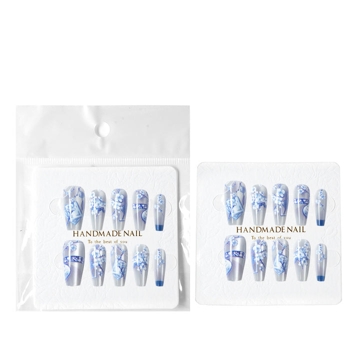 Künstlerisches florales langes Press-On-Nagel-Set Karnz