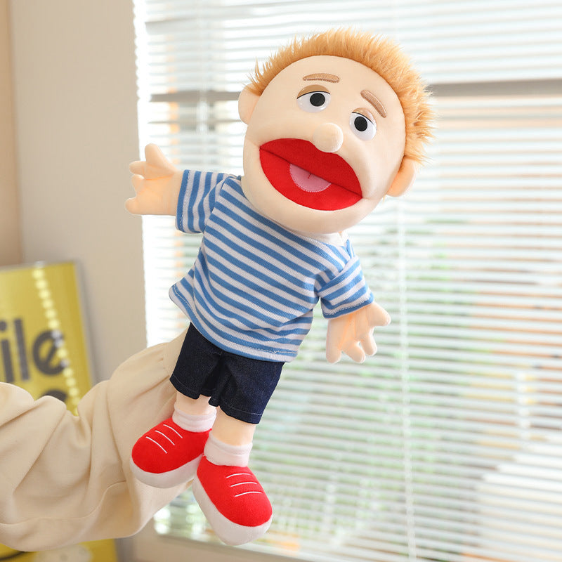 Handpuppe Plüsch Junge Charakter mit beweglichem Mund und weichem Stoffkörper Karnz