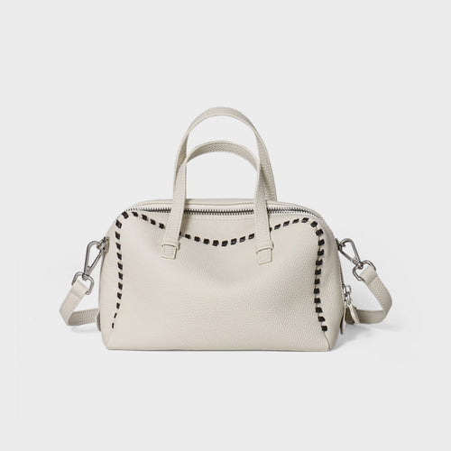 Gepunktetes Leder Arztstil-Satteltasche mit Whipstitch-Trimm und abnehmbarem Crossbody-Gurt