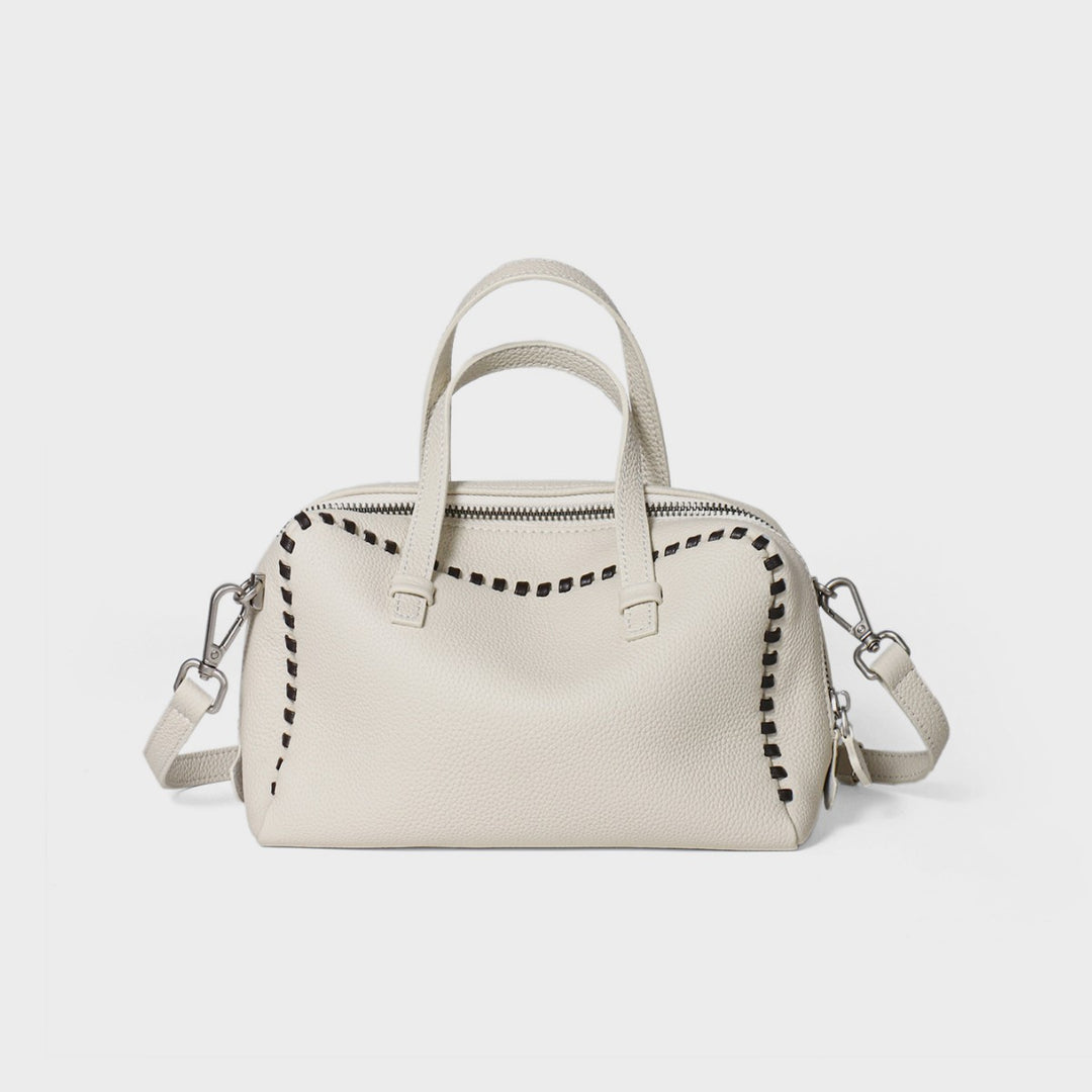 Gepunktetes Leder Top-Handle Crossbody Satchel mit Whipstitch-Besatz