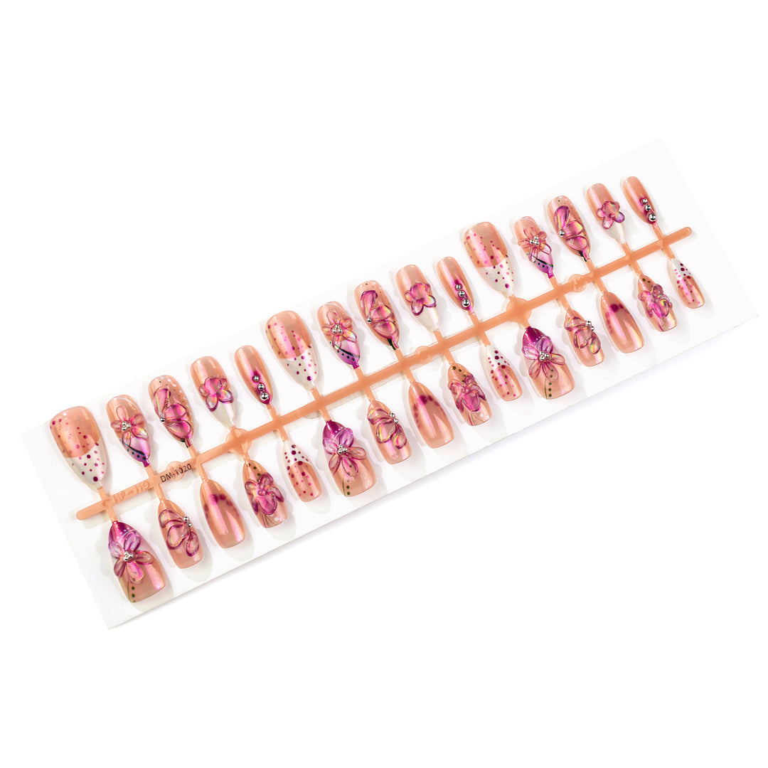 Floral Verziertes Press-On Nagelkunst Set Karnz
