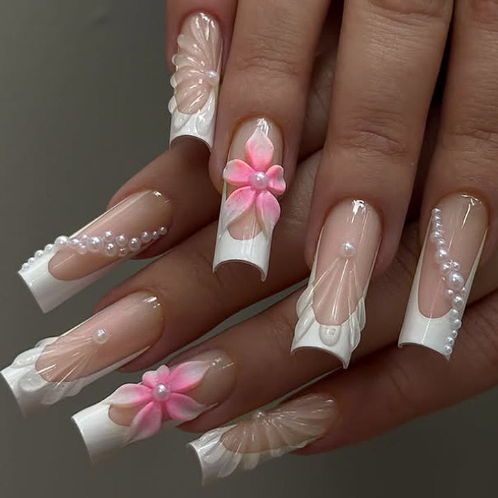 Blumengeschmücktes Press-On Nagelset Karnz 1788495815