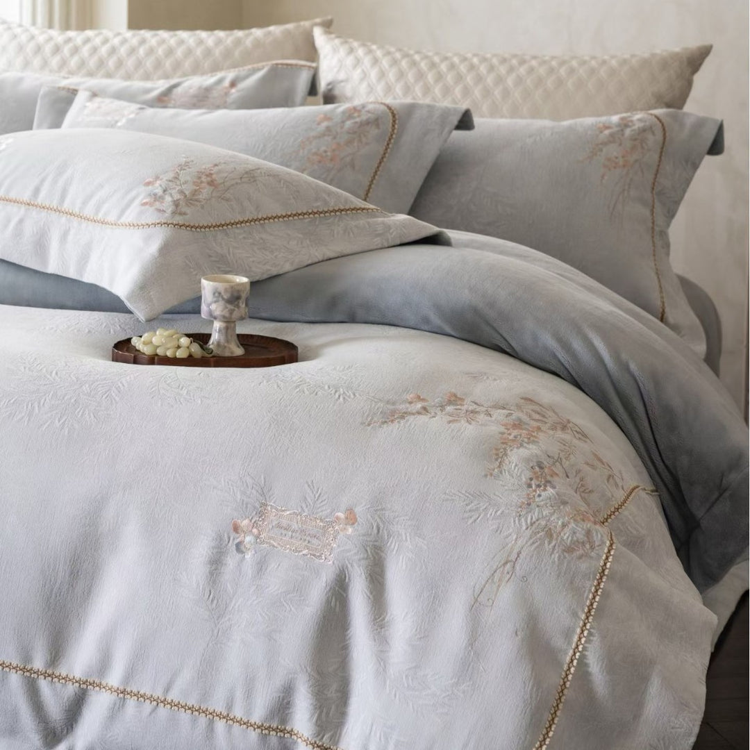 Bestickte Botanische Jacquard Bettwäsche Set