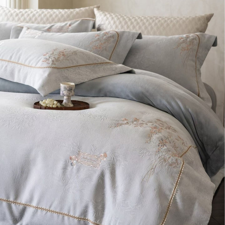 Bestickte Botanische Jacquard Bettwäsche Set