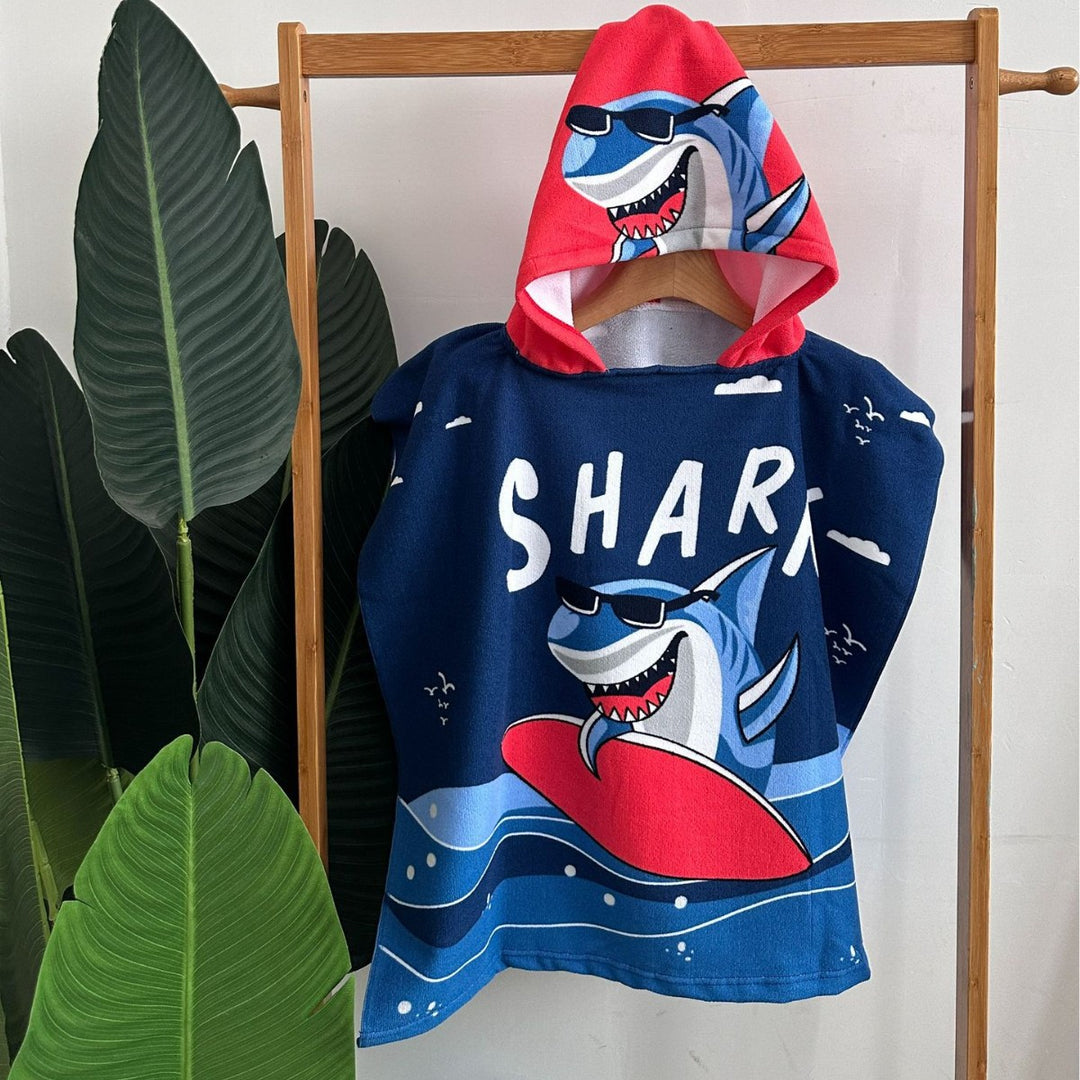 Kinder Haifisch-Design Kapuzenhandtuch Poncho Karnz