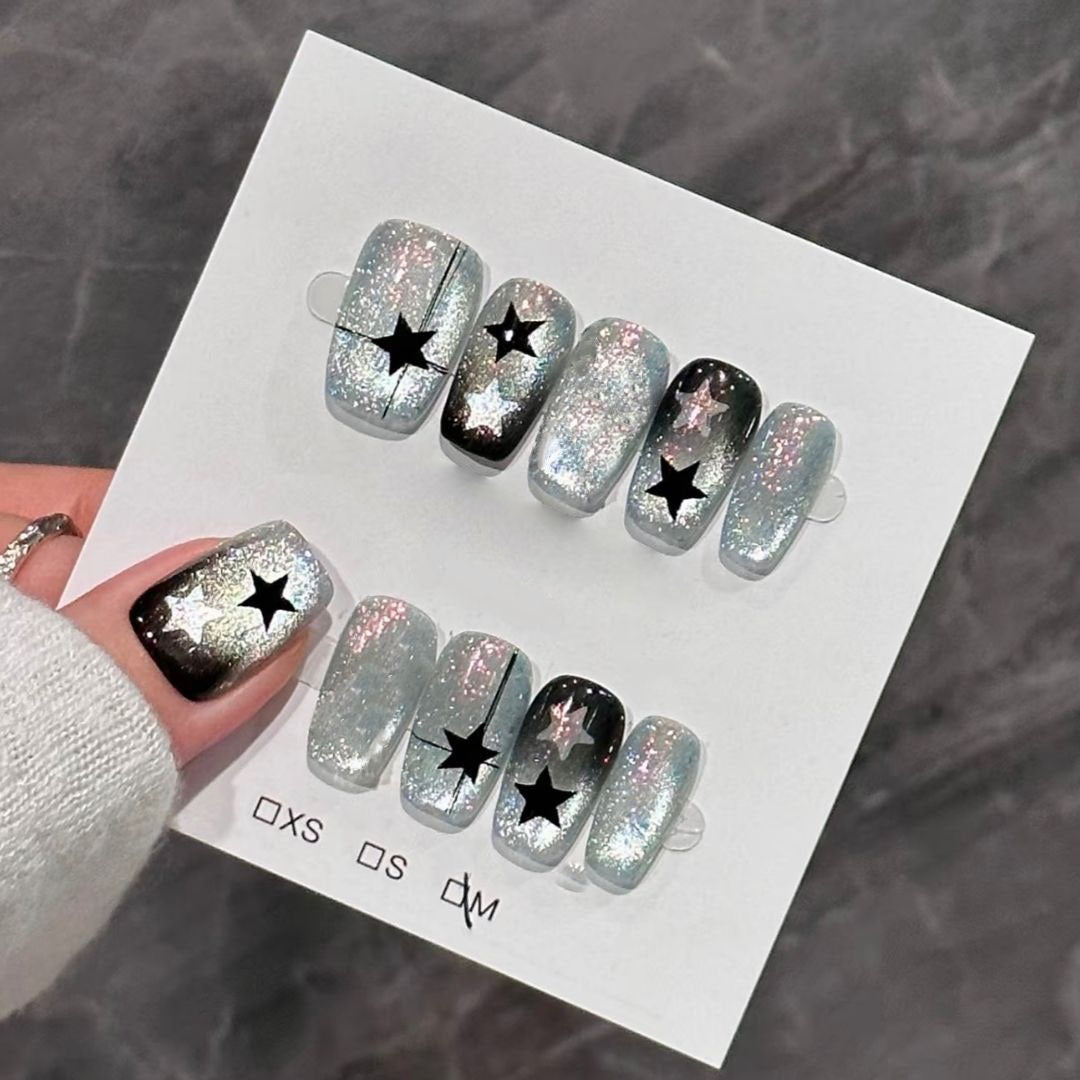 Glitzerndes Sternmuster Press-On Nagelkunstset Karnz