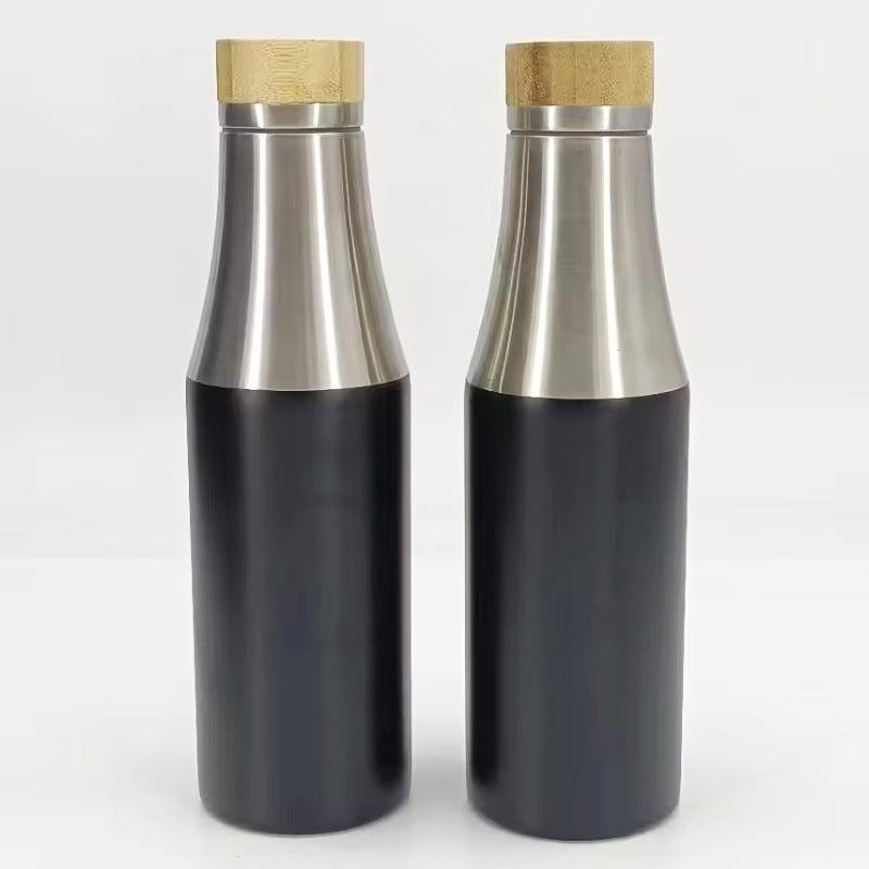 Damen doppelwandige Edelstahl Trinkflasche mit Bambusdeckel Karnz