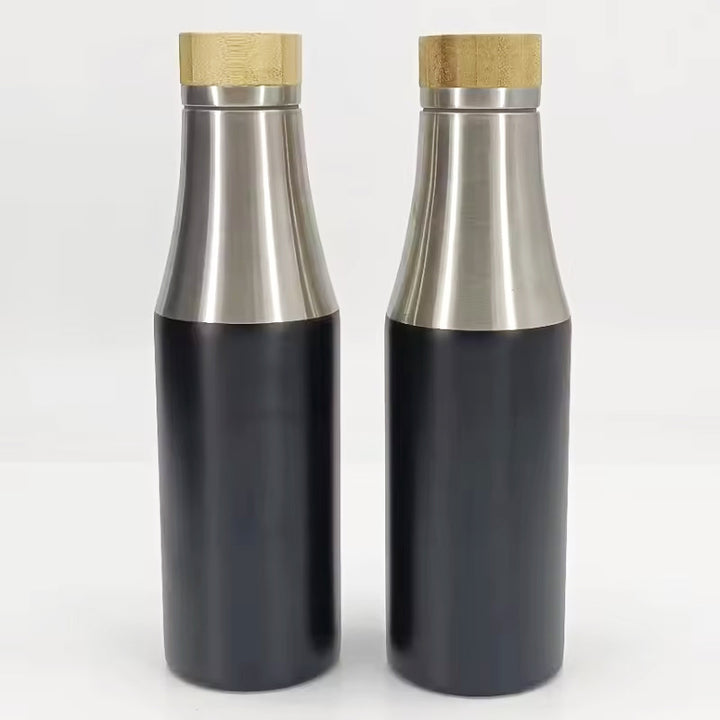 Damen doppelwandige Edelstahl Trinkflasche mit Bambusdeckel Karnz