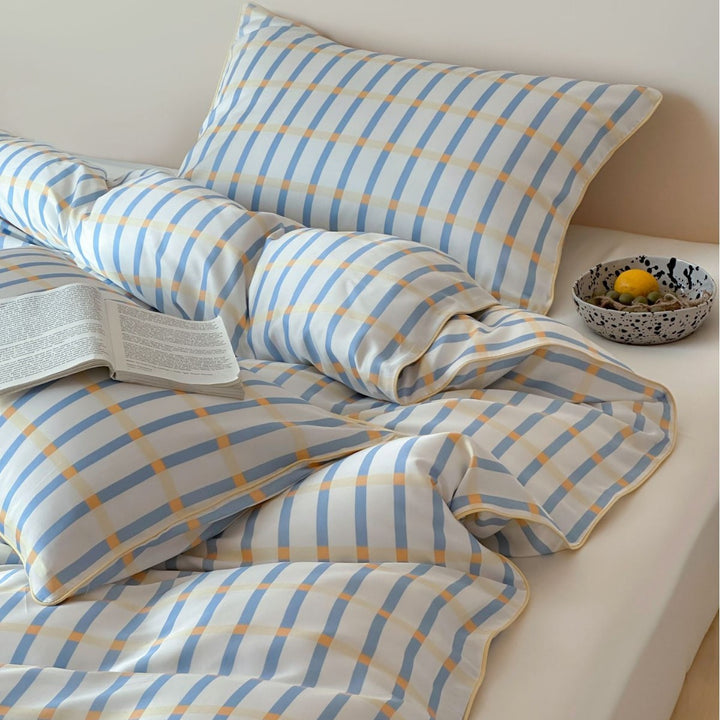 Polka-Dot Baumwollsatin Bettbezug Set mit kontrastfarbiger Paspel und Kissenbezügen