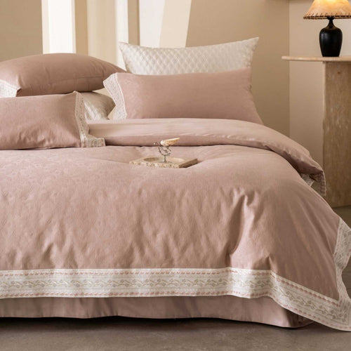 Jacquard-Texturiertes Baumwollsatin Bettwäsche Set mit Besticktem Rand und Kissenbezügen