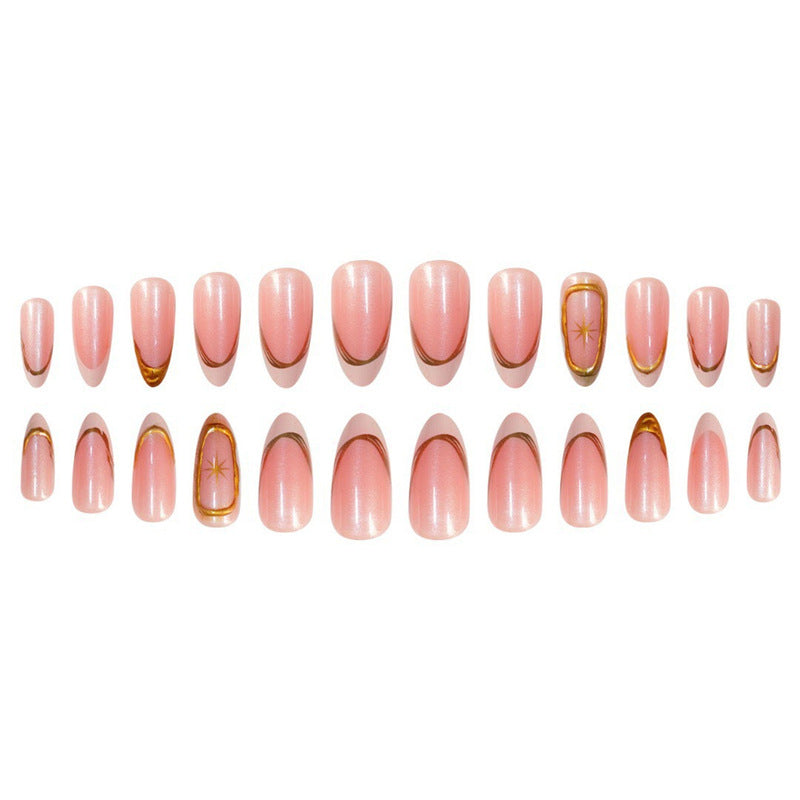 Premium glitzernde French Tip Press-On Nägel mit goldenen Akzenten Karnz