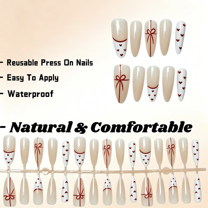 Wiederverwendbares wasserdichtes Press-On-Nagelset mit Herzdesign
