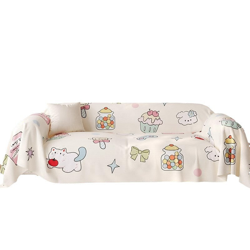 Decorative Cotton-Linen Kawaii Candy and Cat Print Sofa Slipcover