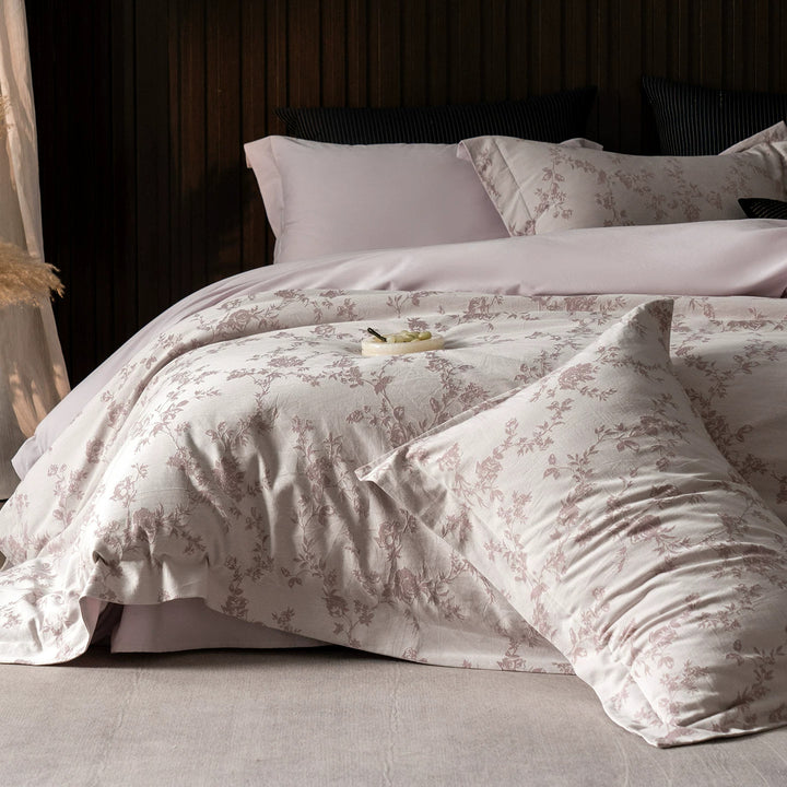 Luxus Baumwollsatin Wendebettbezug Set mit scrollendem Jacquarddruck und maßgeschneideter Säume