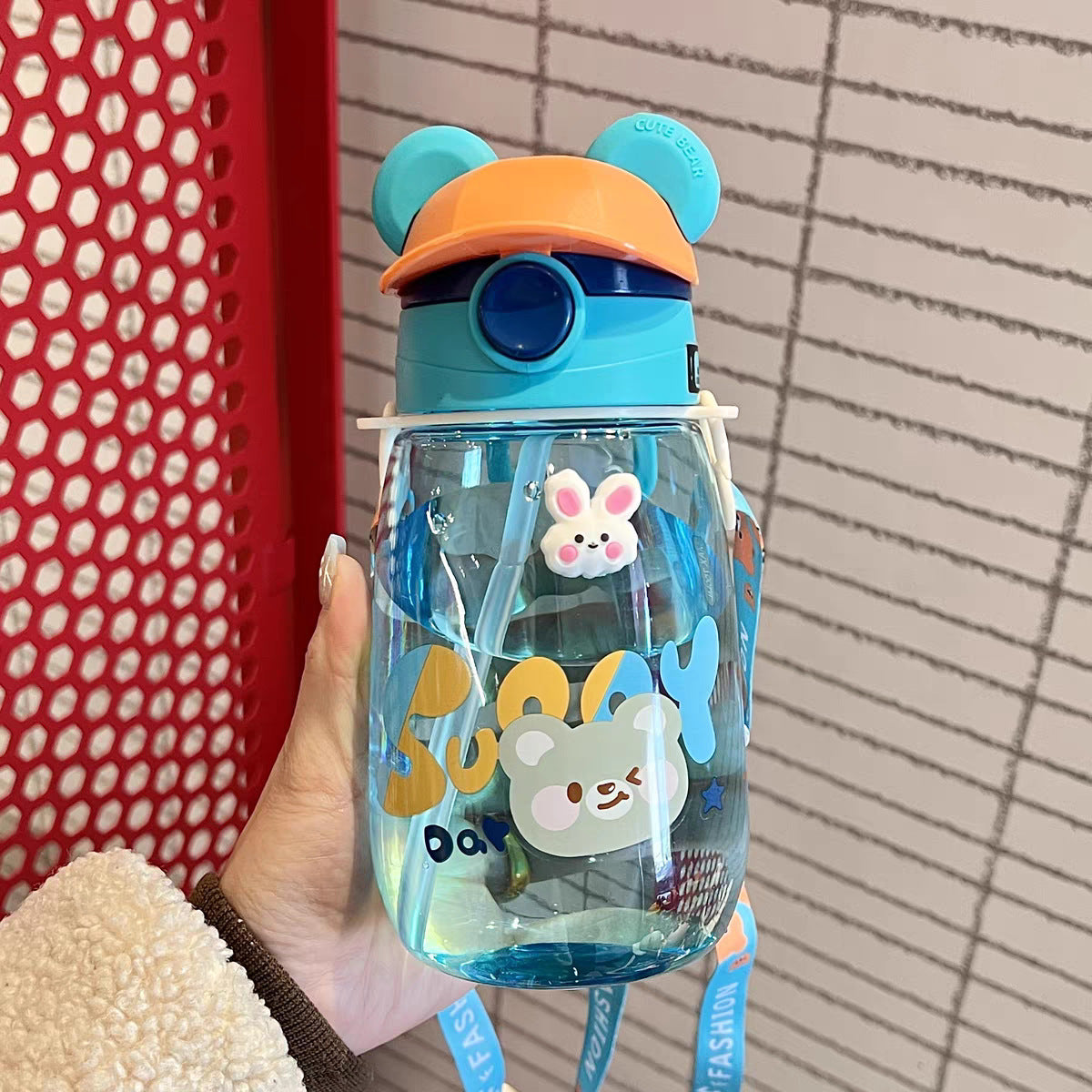 Damen Verspielte Kindertrinkflasche mit integriertem Strohhalm Karnz