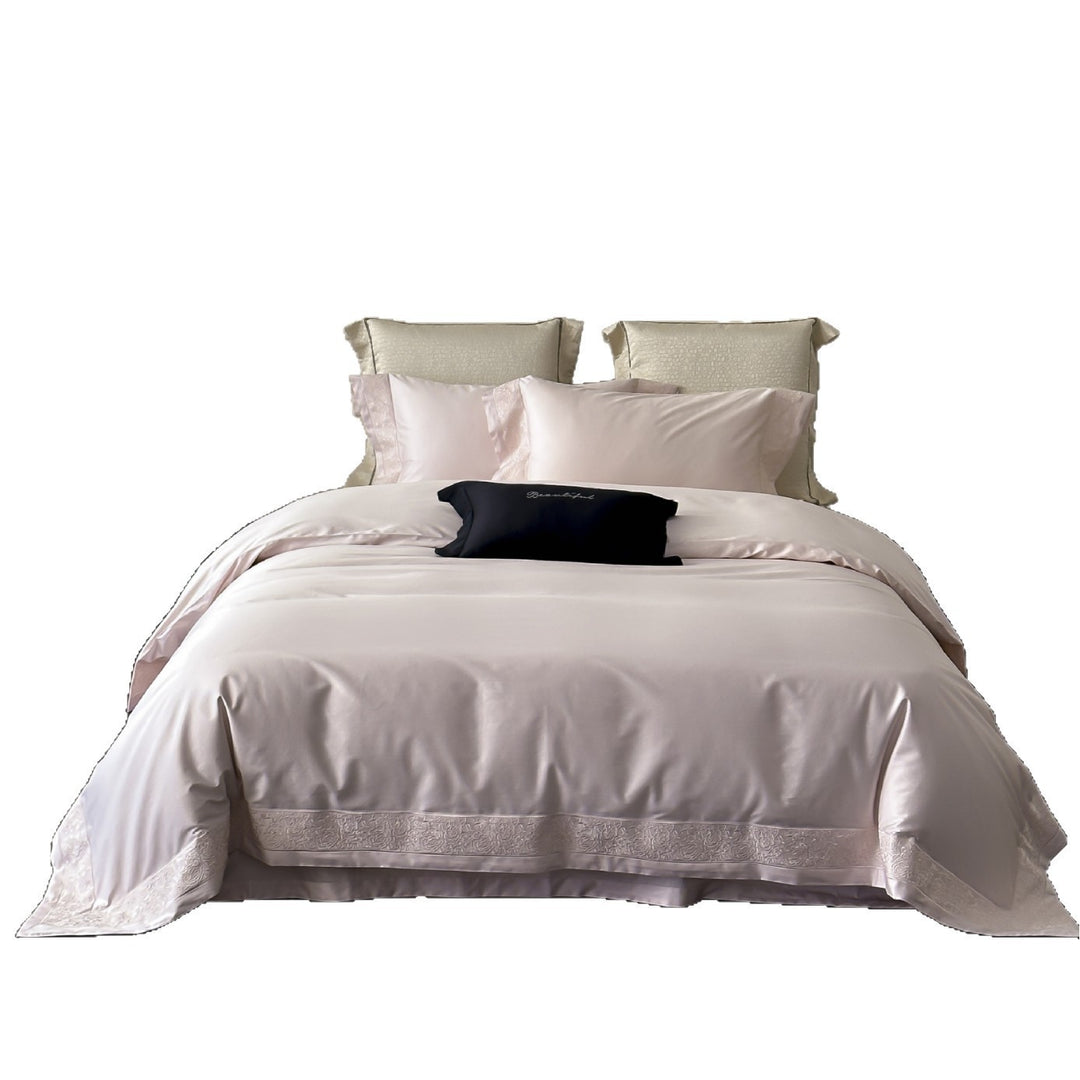 Luxuriöses Satin-Feeling Wendebettbezug-Set mit gesticktem Saum und Kissenbezügen