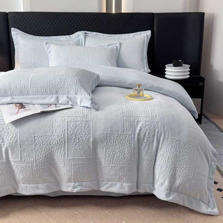 Gestepptes Baumwoll-Bettüberwurf‑Set mit floralem Patchwork‑Relief