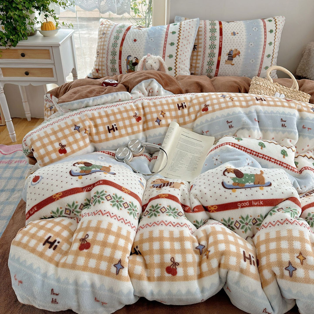 Ultra-Plüsch Teddy-Motiv Mikrofleece Komfortdecke mit gestepptem Loft